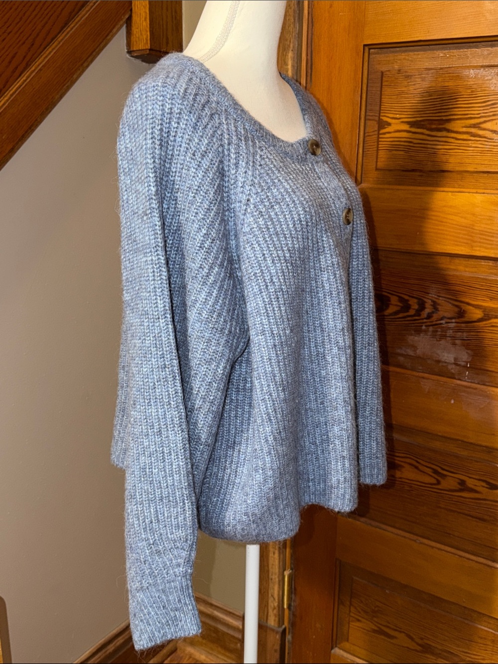 NWT Cardigan Sweater Fuzzy Light Blue Full Button Size XL - Picture 2 of 6